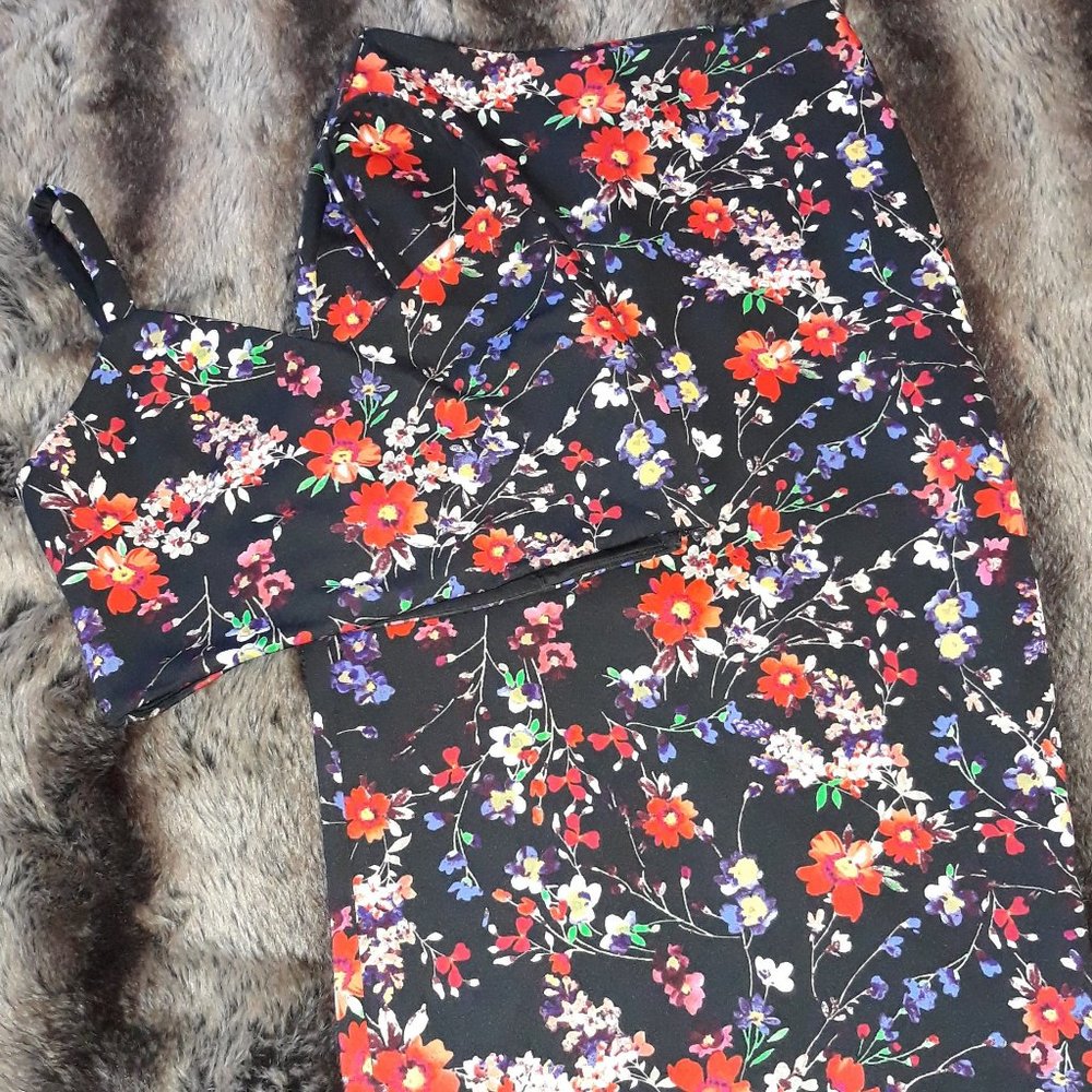 Express Multicolor  Floral Print Pencil Skirt Set